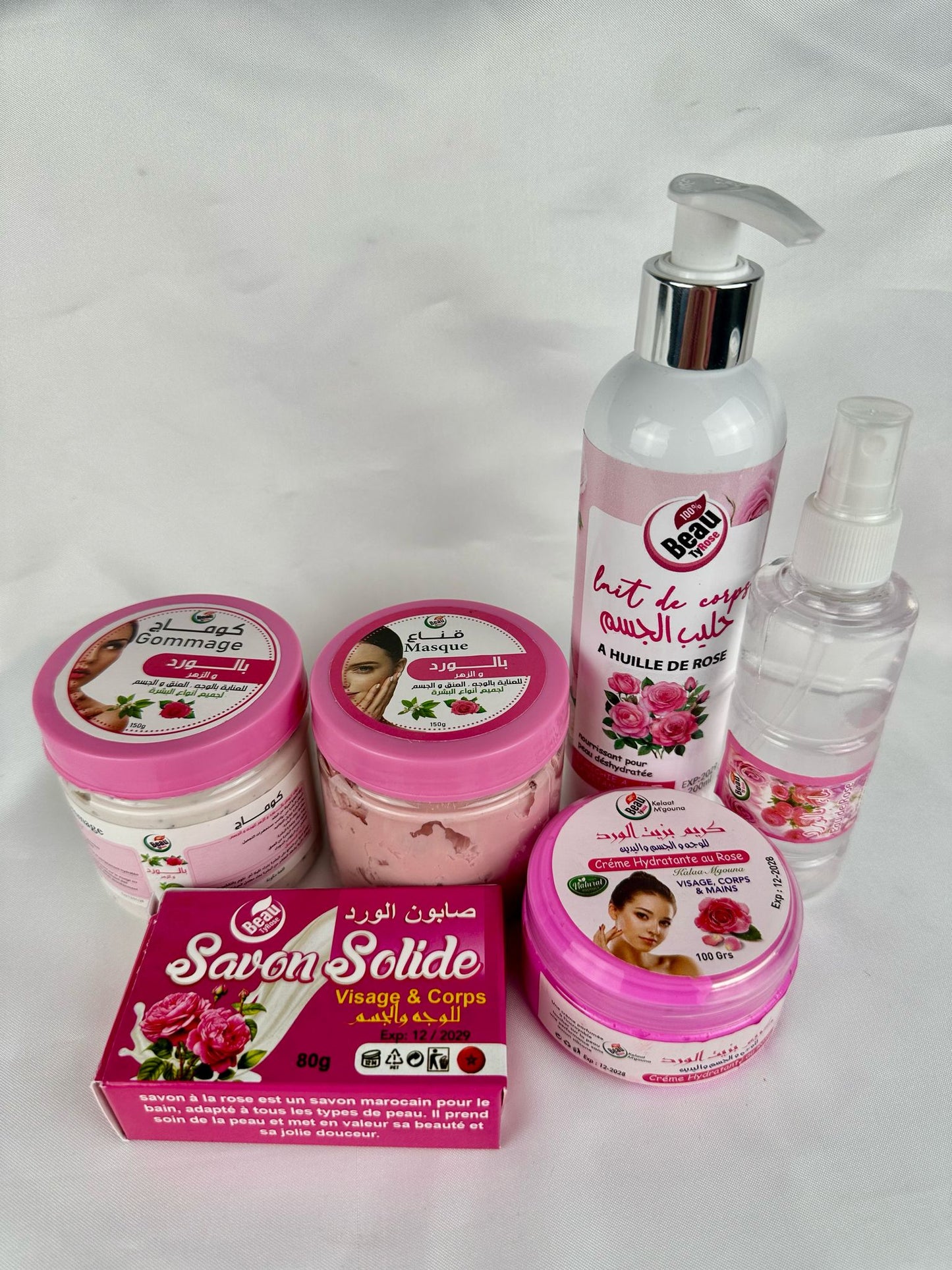 Pack rose (savon, gommage, masque, crème, lait de corps, eau de rose)